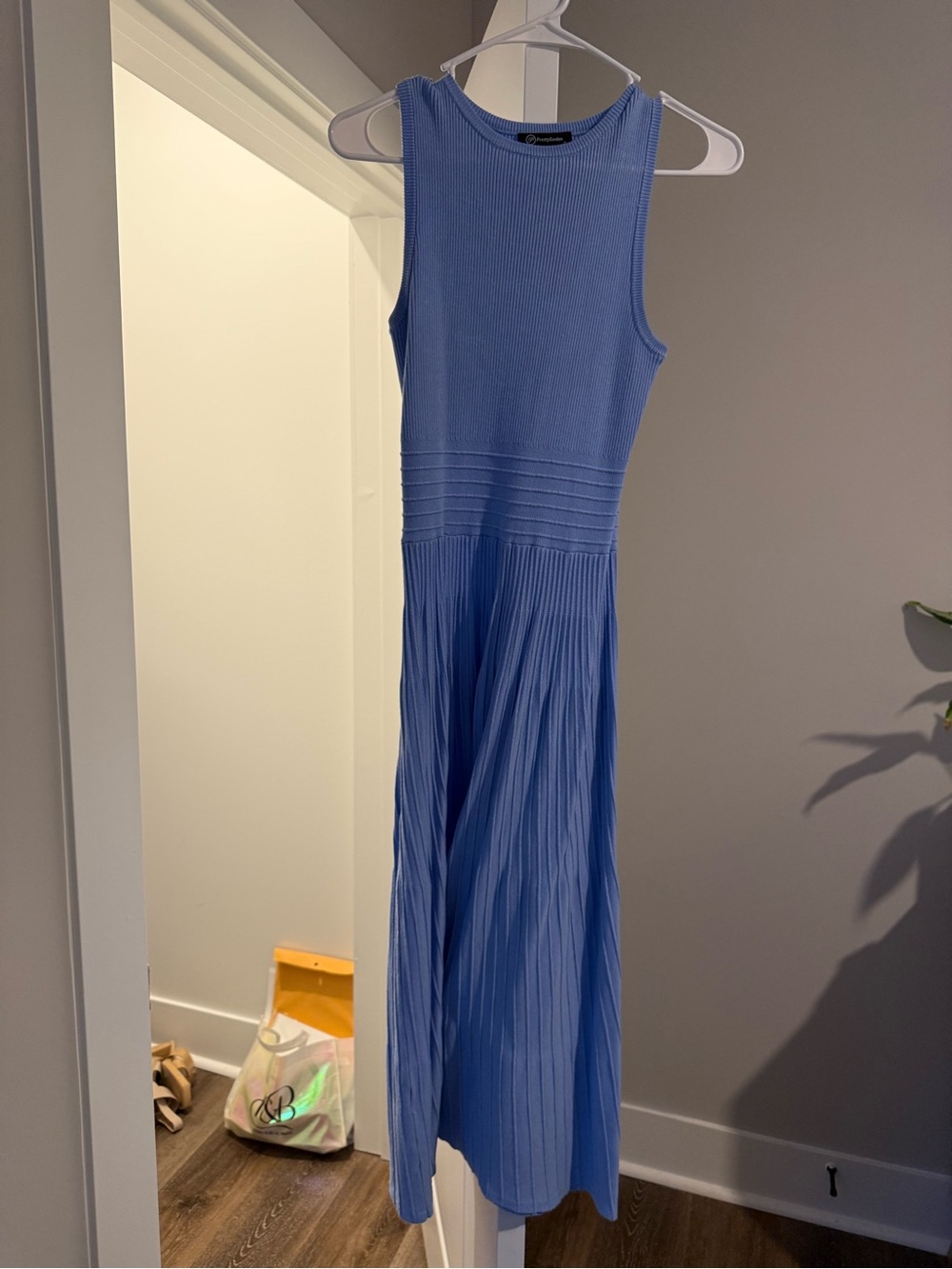 Sleeveless Ribbed Midi Dress in Periwinkle Blue